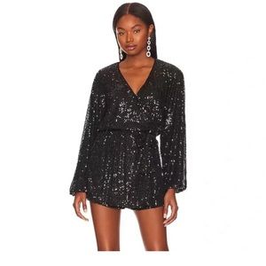 Free people sequin romper black wrap dress XS